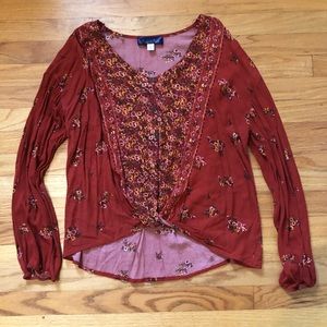 Red Blouse with Flower Detailing